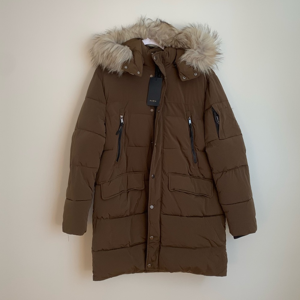 NEW Zara Olive Green Puffer Jacket